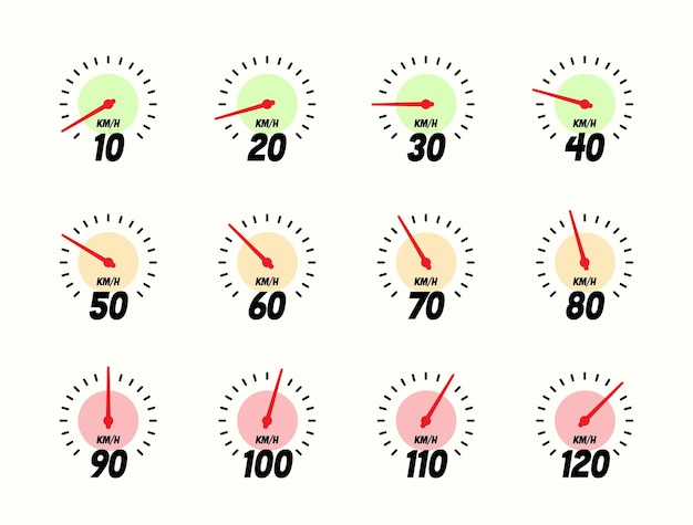 Vetor conjunto de ícones de velocímetros design vetorial moderno limite de velocidade movendo projetos de cronômetros de seta