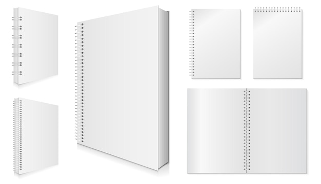 Conjunto de ilustração de caderno espiral em branco