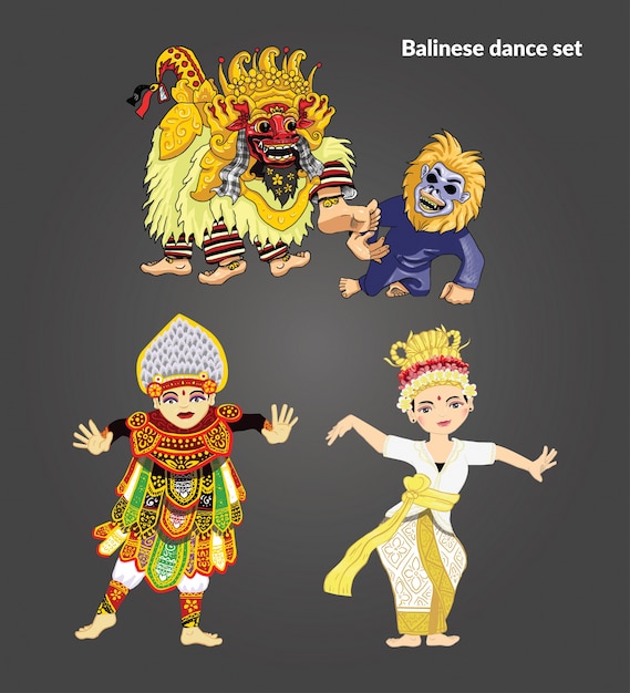 conjunto de ilustração de dança balinês