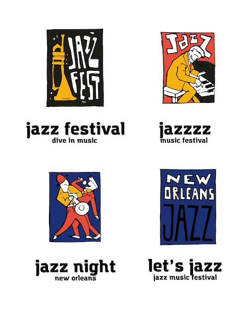 Conjunto de logotipo festival de música jazz