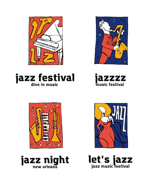 Conjunto de logotipo festival de música jazz