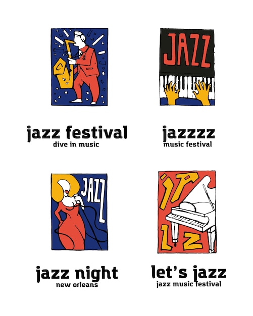 Conjunto de logotipo festival de música jazz