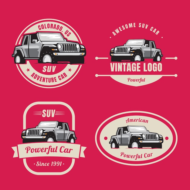 Conjunto de modelo de logotipo de carro suv retrô