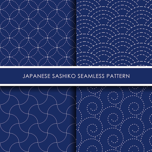 Vetor conjunto de padrão sem emenda sashiko japonês