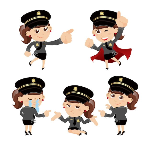 Vetor conjunto de personagens policiais em diferentes poses