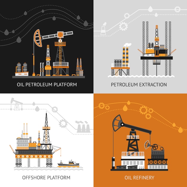 Vetor conjunto de plataformas de petróleo