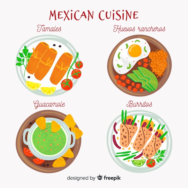 Conjunto de pratos de comida mexicana