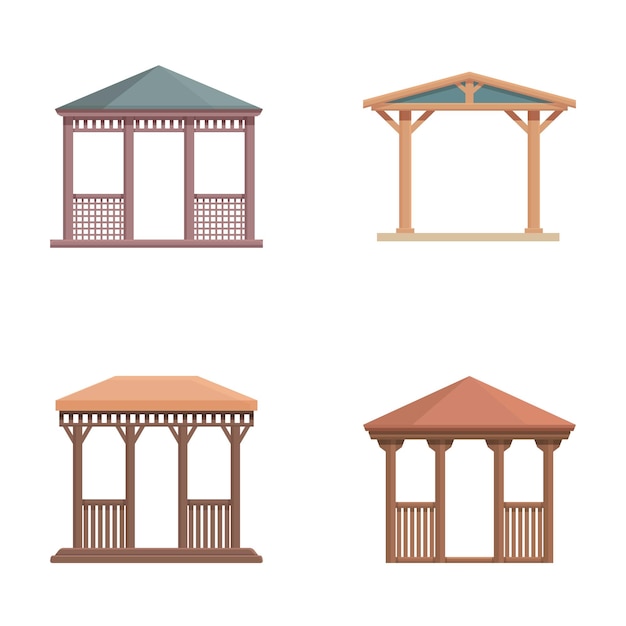 Vetor conjunto de quatro gazebos de jardim de desenhos animados