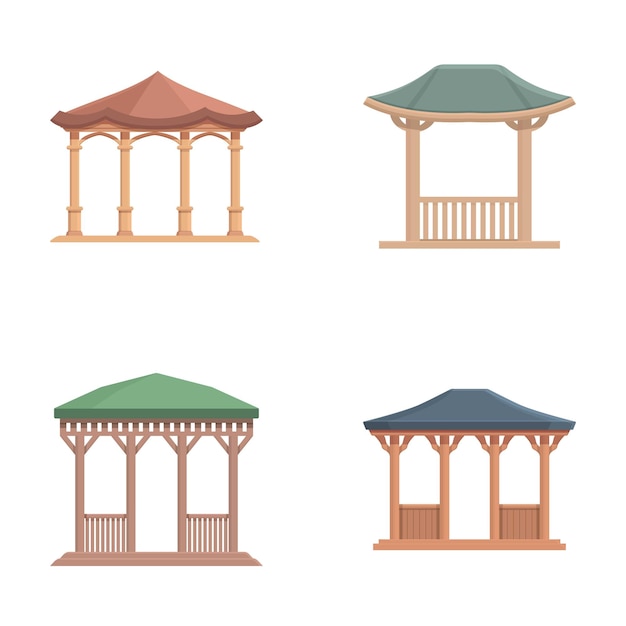 Vetor conjunto de quatro ilustrações de gazebo de desenhos animados