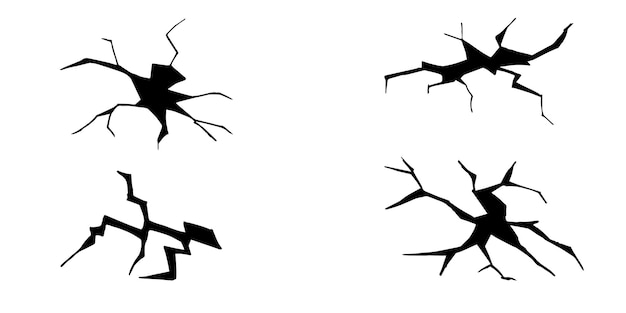 Conjunto de rachaduras de mão desenhada isolado no fundo branco. ilustração vetorial