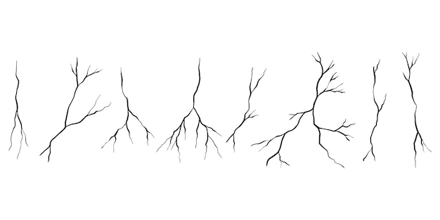 Conjunto de rachaduras desenhadas à mão isoladas em ilustração vetorial de fundo branco