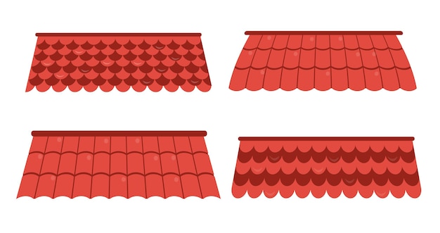 Vetor conjunto de telhados vermelhos para casas ilustração vetorial de um telhado feito de diferentes tipos de materiais telhas de ardósia isoladas sobre um fundo branco proteção do edifício contra a precipitação do sol e do vento