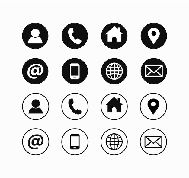 Contate-nos ícones vetoriais ícones planos definidos em fundo branco