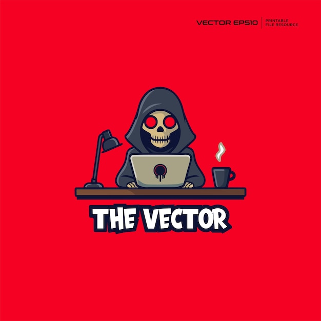 Vetor crânio hacker vetor logotipo personagem ilustração de desenho animado eps10