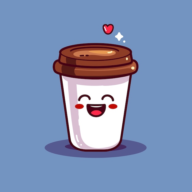 Vetor cute kawaii sorrindo xícara de café personagem de desenho animado ilustração vetorial