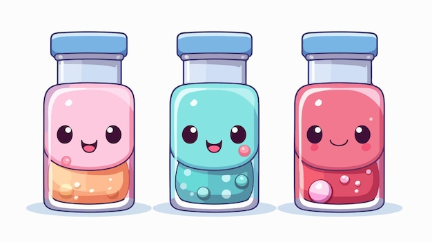 Vetor cute medicine bottle kawaii personagem de desenho animado ilustração vetorial