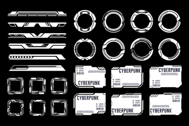 Vetor cyberpunk futuristic design elements hud interface de usuário pacote de elementos