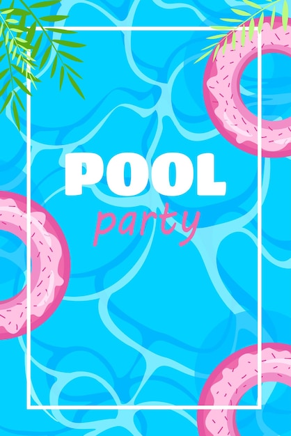 Desenho de cartaz de convite para a festa de verão na piscina Anel inflável Template de cartaz para a festa na piscina