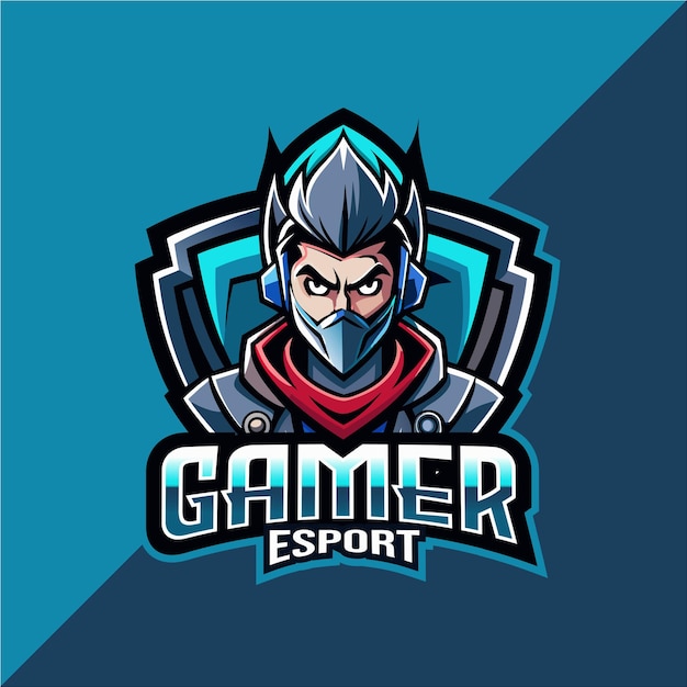 Vetor desenho de logotipo de esport de mascote de jogador com escudo