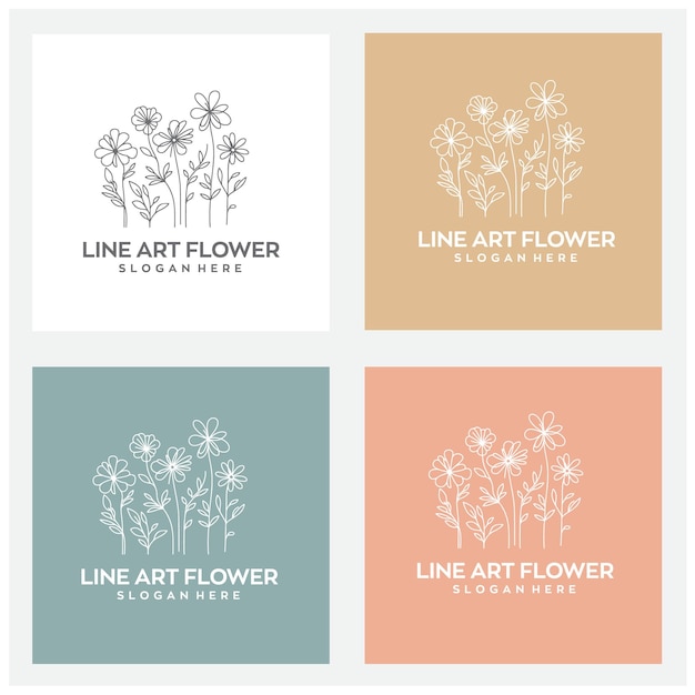 Vetor desenho de logotipo de flor de arte de linha com arquivo vetorial editável