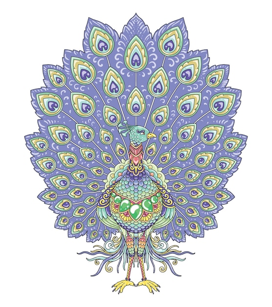 Desenho de mandala colorida pavão