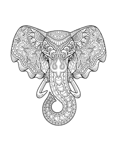 Desenho de mandala de página para colorir de cabeça de elefante. design de impressão.