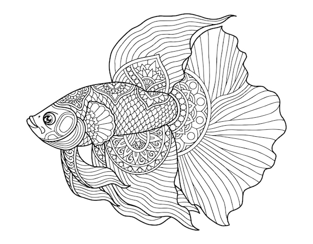 Desenho de página para colorir de peixes Betta fundo claro