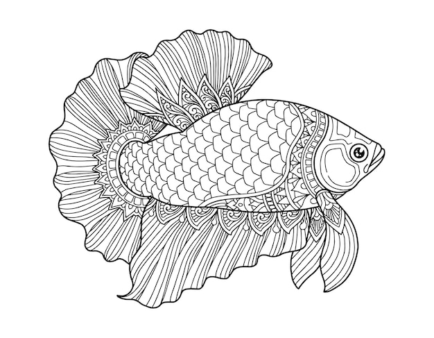 Desenho de página para colorir de peixes Betta fundo claro