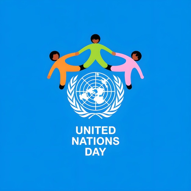 Vetor desenho gráfico comemorando o dia das nações unidas emblema da onu com fundo azul