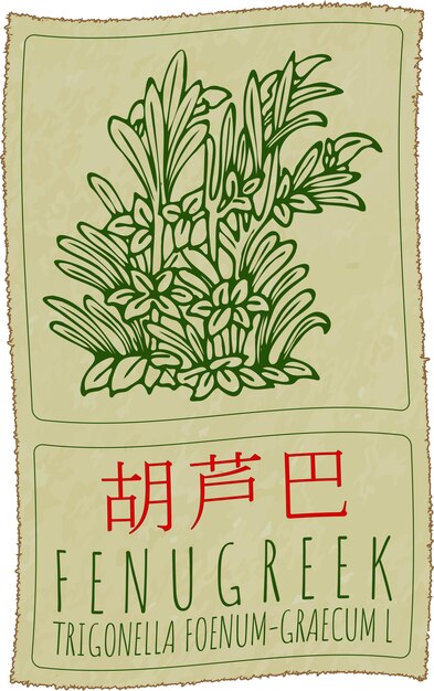 Vetor desenho vetorial fenugreek em chinês ilustração desenhada à mão nome latino é trigonella foenumgraecum l