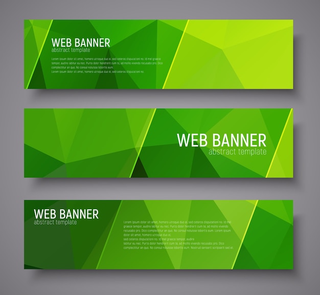 Vetor design de banner com fundo poligonal abstrato verde, matrizes diagonais transparentes e texto. conjunto