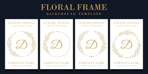 Design de logotipo luxuoso da letra D com moldura floral