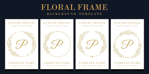 Design de logotipo luxuoso da letra P com moldura floral