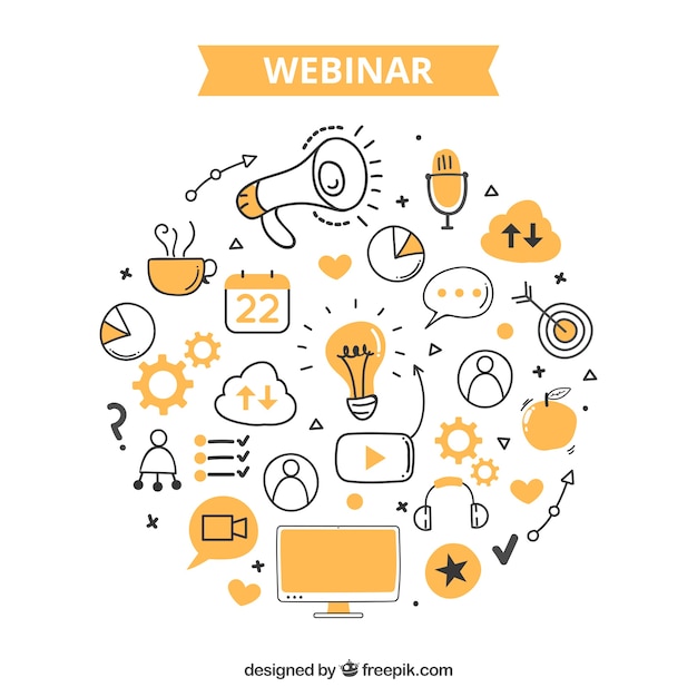 Design de webinar em laranja