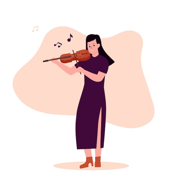 Design plano de mulher tocando violino