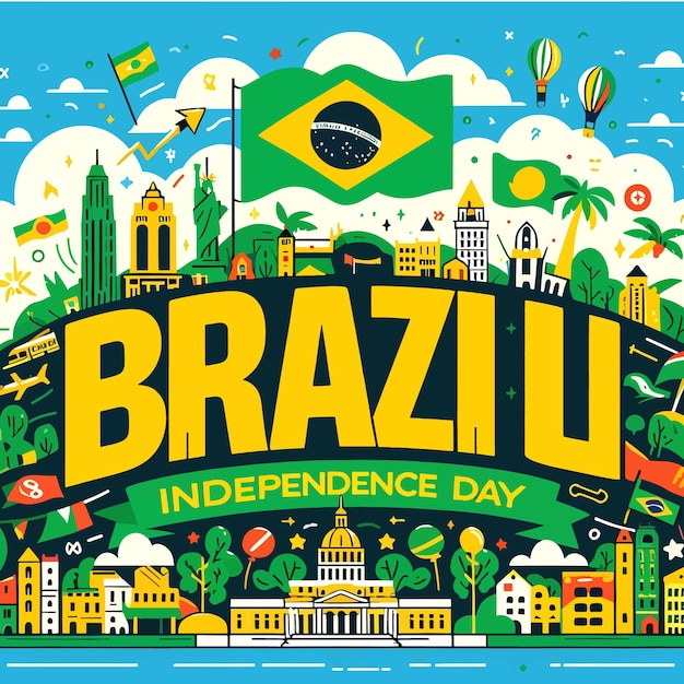 Vetor dia da independência do brasil brasil em 7 de setembro modelo de bandeira de cartão de cartaz fundo