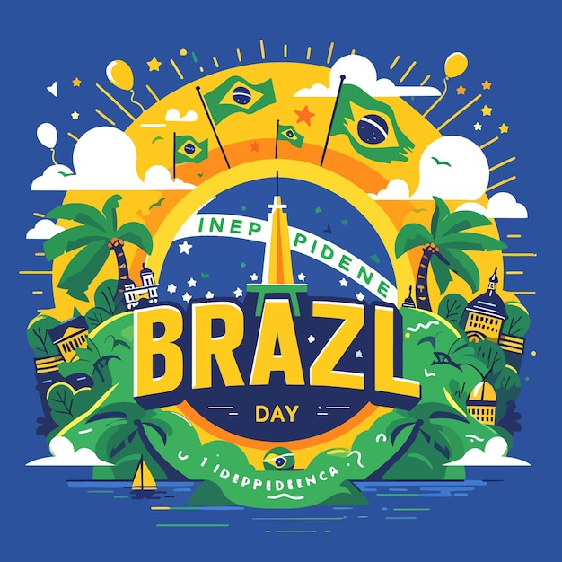 Vetor dia da independência do brasil brasil em 7 de setembro modelo de bandeira de cartão de cartaz fundo