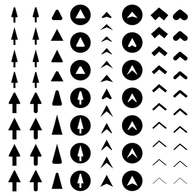 Vetor diferentes tipos de setas pretas apontando para cima