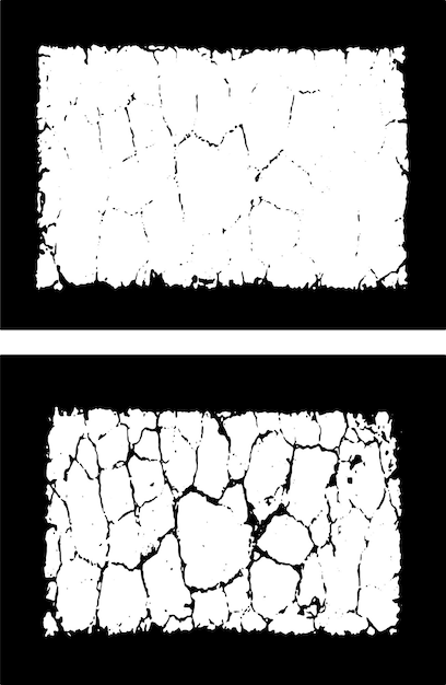 Vetor dois quadros retangulares brancos e pretos com rachaduras um conjunto de quadros grunge com preto e branco