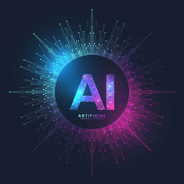 Vetor efeito de plexo de logotipo de inteligência artificial. inteligência artificial e conceito de aprendizado de máquina.