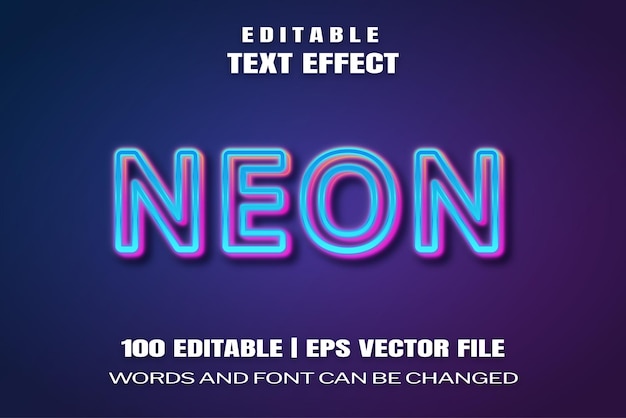 Efeitos de texto editáveis Neon, palavras e fonte podem ser alteradas