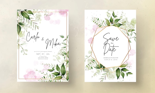 elegante folhas aquarela convite de casamento com respingos de fundo aquarela