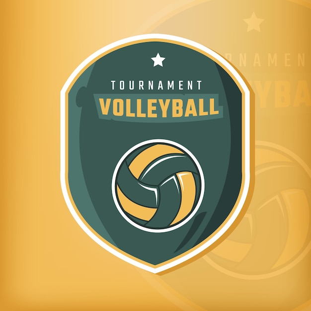 Elemento de design para rótulo de logotipo de vôlei e emblema em fundo dourado