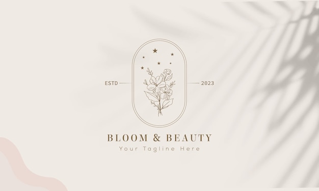 Vetor elemento floral botânico logotipo desenhado à mão com flores silvestres e folhas