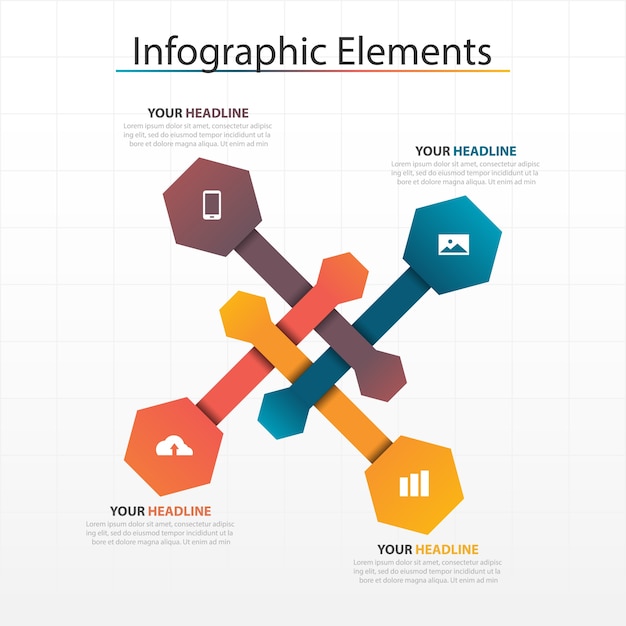 Elementos coloridos da Infografia do negócio do hexágono