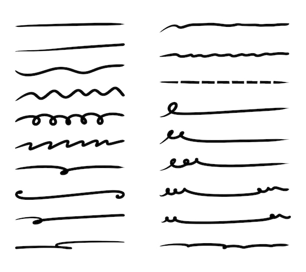 Elementos de destaque desenhados à mão traços de marcador preto isolados na ilustração vetorial de fundo branco