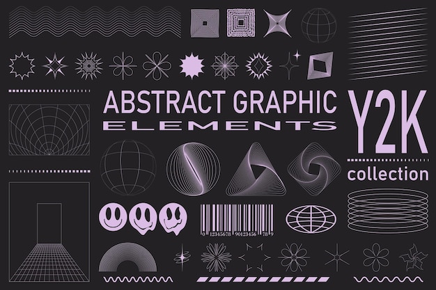 Vetor elementos futuristas retrô para design coleção de símbolos geométricos gráficos abstratos e objetos no estilo y2k