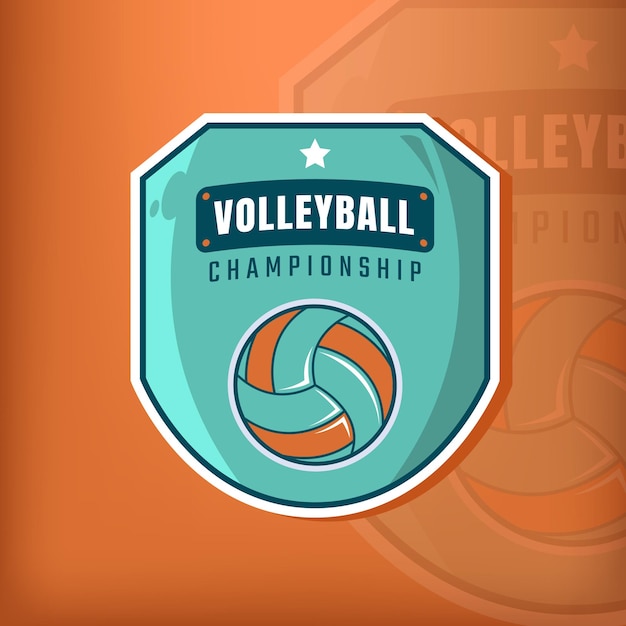 Emblema de campeões de voleibol com escudo em fundo laranja escuro