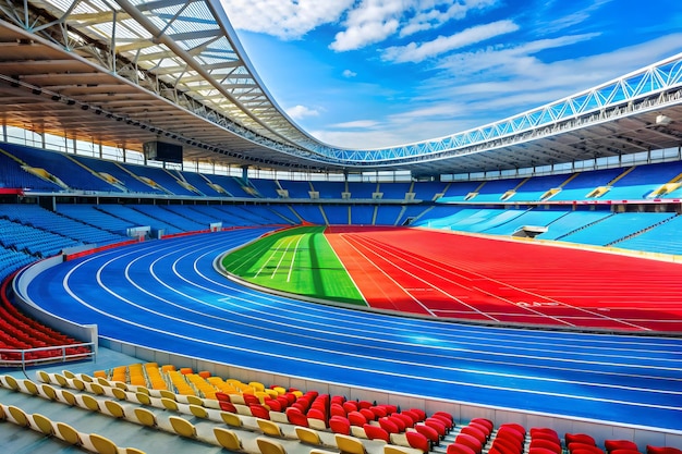 Estádio de atletismo e assentos para o público