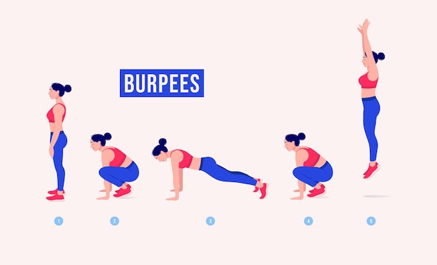 exercício de burpees Mulher treino fitness aeróbica e exercícios